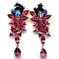 ต่างหูเงินแท้ 925 พลอยฟลูออไรต์คัลเลอร์เชนจ์ 10x12 มม. ประดับโทแพซชมพู น้ำหนักรวม 74.28 กะรัต เครื่อ