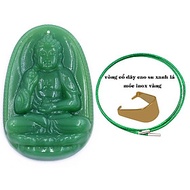 Mặt dây chuyền Phật A di đà đá xanh 2.2 x 3.6cm ( size trung ) kèm vòng cổ dây cao su xanh lá + móc 