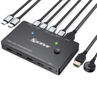 USB Type-C KVM Switch 4K@60Hz,USB C Switch for 2 Computers Share 1 Monitor and 4 USB Devices PD 100W Power