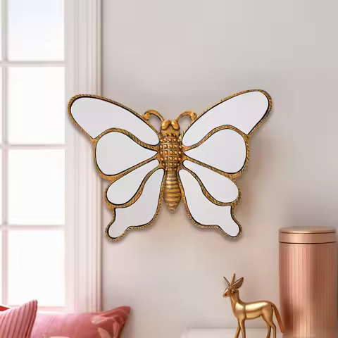 1PC,8.6* 12-inch retro distressed resin material eight-sided mirror, butterfly-shaped home decoratio