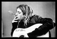 buyartforless Framed " Kurt Cobain (Smoking) Playing Guitar" Photograph Music Art Print poster, 36"