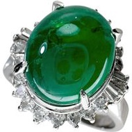 Size 13, 3.92ct cabochon emerald and 0.41ct diamond ring, Pt900 platinum, 7.8g, for women