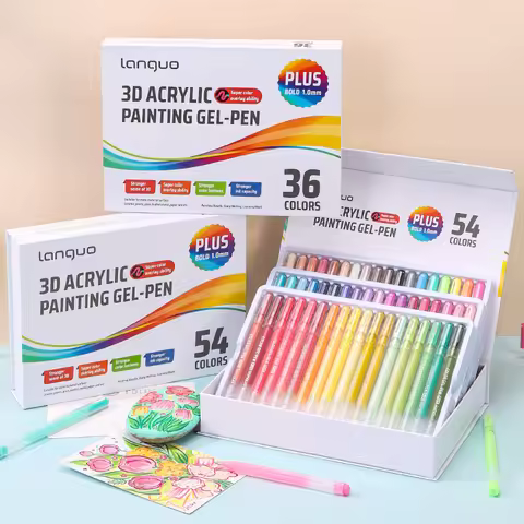 Languo Three-Dimensional Effect Acrylic Painting Gel Pens Set 1.0mm Tip Kawaii Stationery Student Co