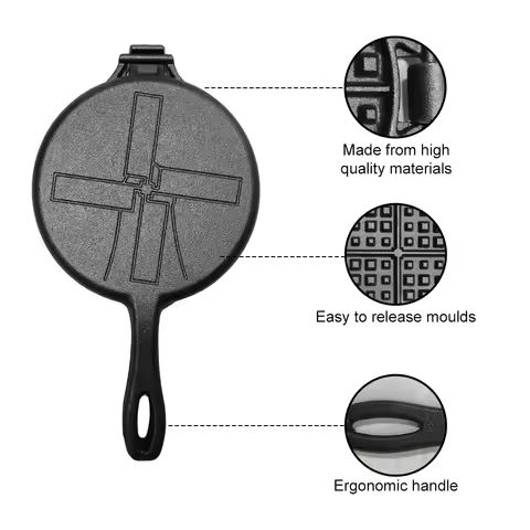 Cast Iron Waffle Maker Pan Non-Stick Waffle Iron Round Waffle Mold Waffle Cake Maker for Stovetop Or