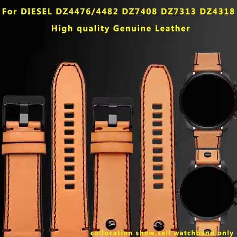 For Diesel DZ4476/4482 DZ7408 DZ7406 DZ4318 Vintage Man Leather cowhide Watch strap24 26 28mm Brown 