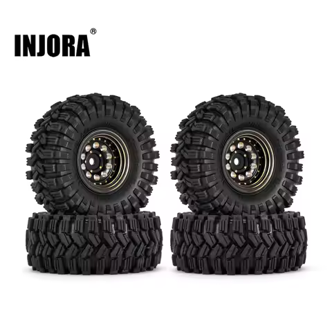 INJORA Black Coating Brass 1.0" Beadlock Wheel Tires Set for 1/24 1/18 RC Crawler Car Axial SCX24 AX