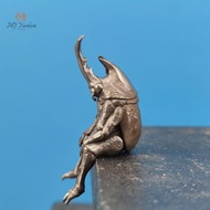 { MY Fashion }   Antique Brass Realistic Beetle Sculpture Dual Horned Beetle Figurine With Intricate