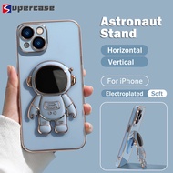 Space Astronaut Case For OPPO A15 A15s R17 R15 Pro R11s R11 A83 Straight Edge Soft Plating Shockproof Phone Case With Cute Astronaut Stand Holder Luxury Plating Soft Back Cover