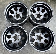 ★花蓮太陽輪胎★經典 中古 15吋 5x114.3 10J 洞洞框 藍哥 鋁圈 深唇 越野 XJ 切肉機 裘諾奇 黑色