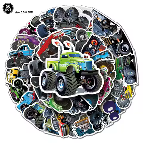 50PCS Monster Truck Sticker Truck Car Sticker Waterproof for Water Bottles Monster Truck Party Favor
