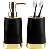 Set Aksesori Bilik Mandi, 2 Unit Aksesori Bilik Mandi Hitam dan Emas Termasuk Dispenser Sabun dan Pe