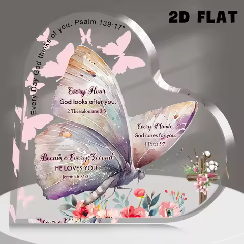 1pc Inspirational Heart-Shaped Acrylic Butterfly Bible Verse Plaque,Home Office Decor Tabletop Ornam