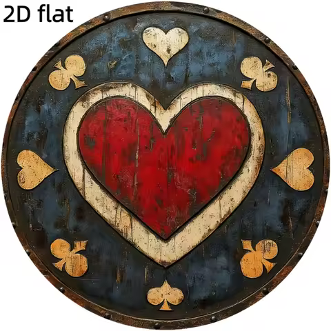 2D Flat, 8*8 Inch- Retro-style Round Wooden Sign, Wall Art Plaque, Red Heart Wall Decor, Valentine's