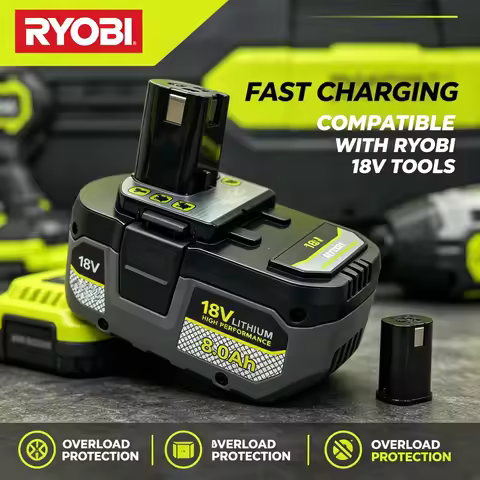 Upgraded 18V 8.0Ah High Capacity Lithium Battery，RYOBI P108 P107 Cordless Power Tool Long Lasting Du