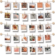 Hanging Photo Display Room Wall Decor - Sculptural Picture Frames Collage - 5 Strings with 30 Clips 