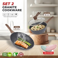 Wajan Panci Granit  Alat Masak Multifungsi dengan Lapisan Anti Lengket Tutup Kaca dan Gagang