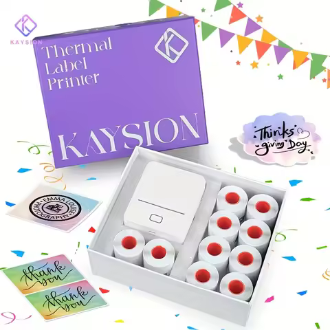 KAYSION Thermal Label Printer Gift Box, Wireless Desktop Label Printer with 10 Rolls of Label, Inkle