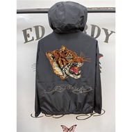 ED Hardy Early Spring Windproof Jacket with Sequined Tiger Head Design - Unisex Trendy Zip-Up Hoodie