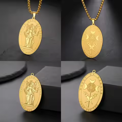 Hecate Wiccan Triple Moon Goddess Necklace Moon and Sun Pendant Hekate Witch Necklace Amulet Witchy 