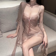 现货/【 四件套装】性感蕾丝纯欲风网纱蕾丝睡衣女吊带睡裙性感女睡衣