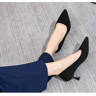 2025年新款秋新黑色尖头高跟鞋女细跟中跟高跟单鞋子