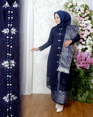 Setelan Kebaya Brokat Modern Long Tunik Malika Busui Full Payet Rok Selendang Songket Mewah//Kebaya 