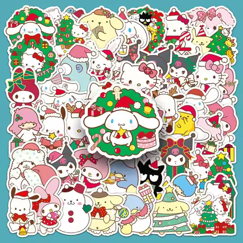 Cartoon Kuromi Christmas Stickers, Adorable Hello Kitty Cartoon Decorative Stickers DIY Stickers for