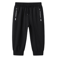 Men Casual 7/8 Length Jogger Pants Drawstring Waist Breathive Micro Elastic Track Pants