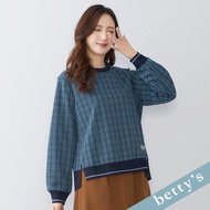 Betty's (45) Intellectual Plaid Ribbed Patchwork Top (Blue)