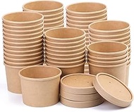 Giwrmu 12 oz Paper Soup Cups with Lids, Disposable Kraft Paper Soup Bowls, Paper Soup Containers To 