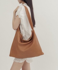 極簡結飾真皮托特包側背包 咖啡