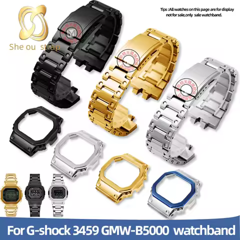 Stainles Steel New case+strap Watchband For Casio G-SHOCK 3229 Small square GMW-B5000 Watchstrap Sil
