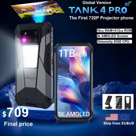【World premiere】Unihertz by 8849 Tank 4 pro Smartphone 5G with 720P Projector Dimensity 8300 36GB+1T