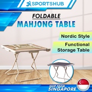 SG Wooden Mahjong Table With Drawers Cup Holder Foldable Silent Suede Table Top