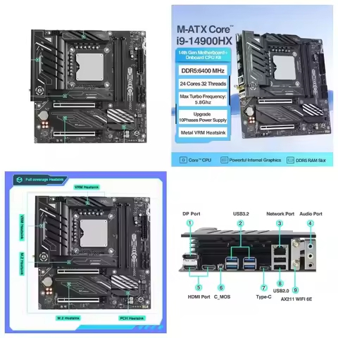CPU and Motherboard Combo Kit DDR5 MATX for Gaming PC, i7 14650HX 14700HX i9 14900HX