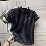 Summer 5XL Men's Striped Polo Shirt Fashion Lapel Short-sleeved Personality Embroidery Polo Men's Top All-match Tide T-shirt