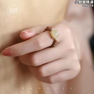 老山檀香小木珠戒指古風女小眾設計感可伸縮戒指和田玉石手飾中式