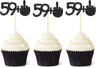 Gersoniel 24 Pieces 59 + 1 Cupcake Toppers Funny 60th Birthday Cupcake Picks Glitter Black Middle Fi