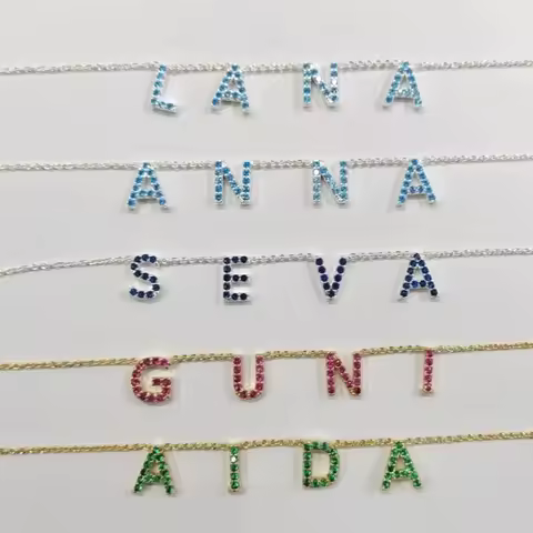 DOREMI Customized Gift Jewelry 9mm Crystal Letter Names Necklace Colorful Birthstone Cz Charms Choke