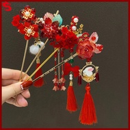 TOBIE Pendant Hair Stick, Classic Red Flower Chinese Headwear, Beauty Hair Sticks for Buns Cheongsam Hanfu Hair Accessories Hanfu Hairpin Gift