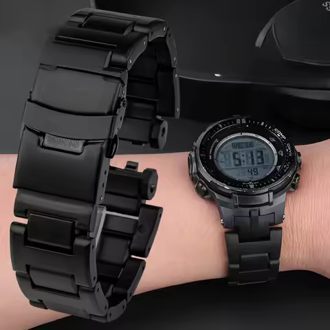 Plastic Steel Watch Strap for Casio Watchband Fold Buckle Men's PRW-6000/6100/3100/3000 Black Integr