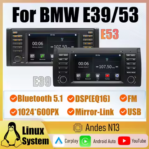 For BMW E39/E53 7-inch car player Linux System Carplay Wireless Android Auto Wired USB Radio Bluetoo