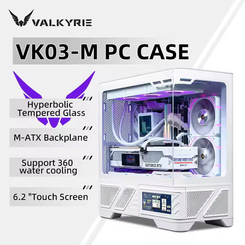 VALKYRIE VK03-M LCD M-ATX Gaming PC Desktop Case Supports 360 Water Cooling 6.2-inch Touchscreen Cur