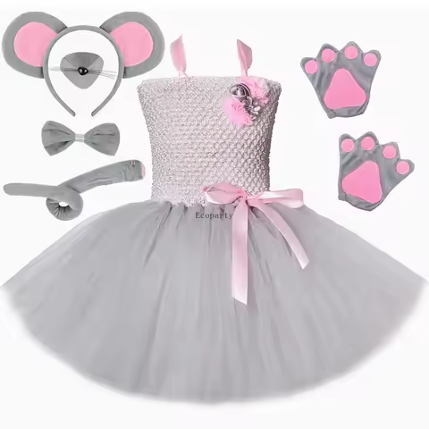 Grey Mouse Rat Costume Kids Tutu Dress with Ears Tail Bow Tie Nose Animal Mice Costumes for Girls Ha