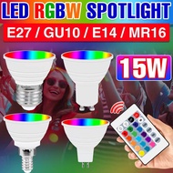 15W RGB LED Bulb with Remote Multicolor Changing 85-265V E27 Adjustable Brightness GU10 Recessed E14