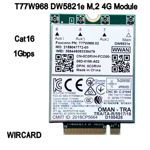 WIRCARD T77W968 DW5821e X20 LTE Cat16 1Gbps FDD-LTE TDD-LTE 4G Module For Dell 5420 5424 7424 7400 L