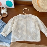 Girls' jacquard air-conditioning shirt 0-6 years o 女童提花空调衫 0-6岁女宝宝纯色薄外套儿童镂空开衫上衣123MM