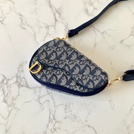【LA LUNE】中古二手Dior深藍老花馬鞍單肩側背斜孭揹包小手提袋
