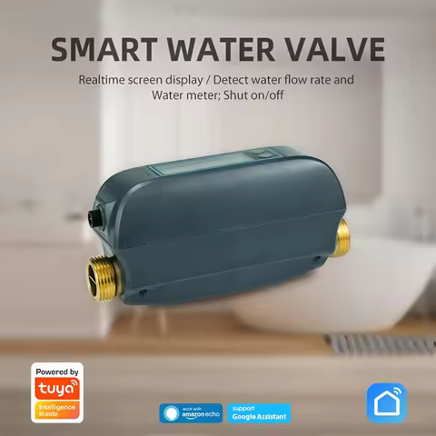 Tuya WiFi Smart Water Valve Flow Meter Real Time Flow Rate and Total Detection Remote Open/Close Bac