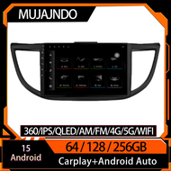 MUJAJNDO 10นิ้วสำหรับ Honda CRV 2012-2016 Android15 32 64 128 256GB คำสั่งเสียง Carplay IPS QLED And